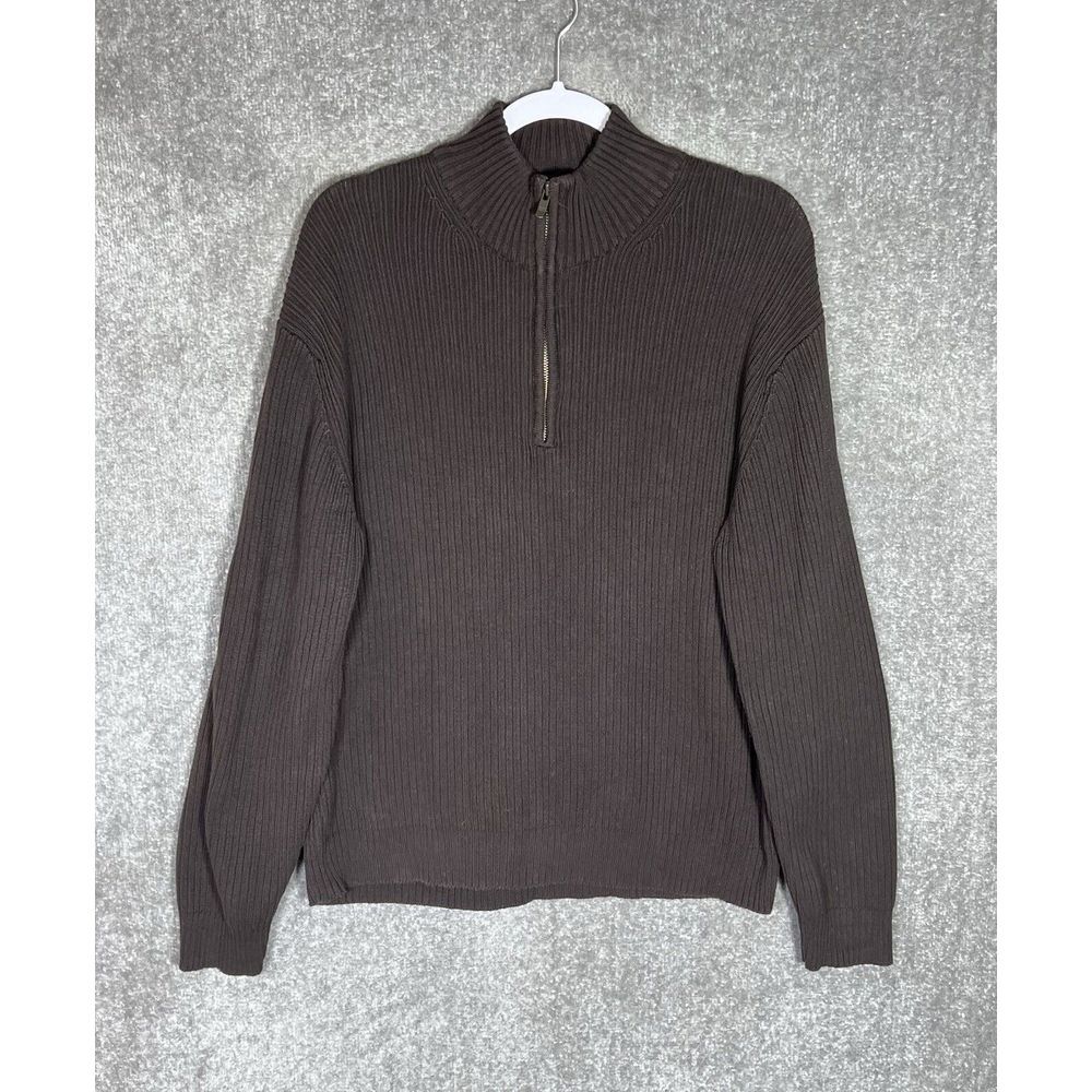 Calvin Klein 1/4 Zip Mock Neck Ribbed Pullover Sweater Mens Size XL Brown Cotton